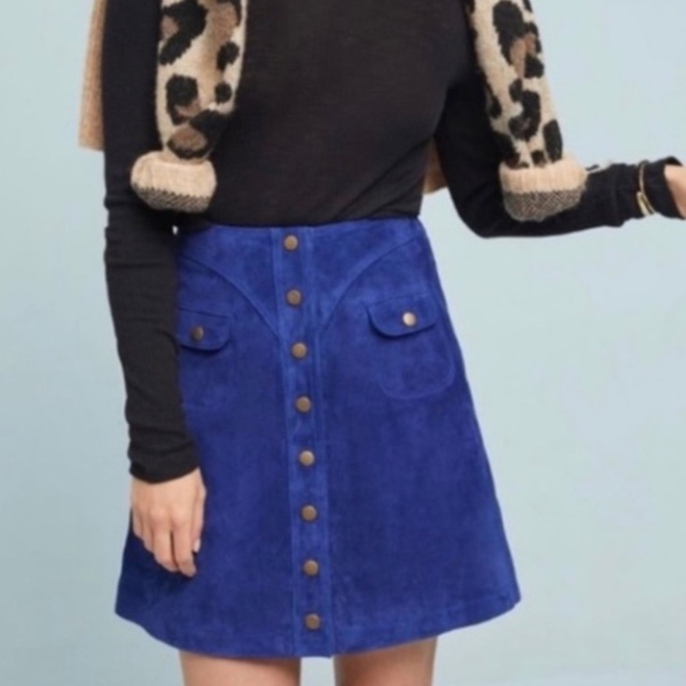 Anthropologie Suede Leather Mini Skirt